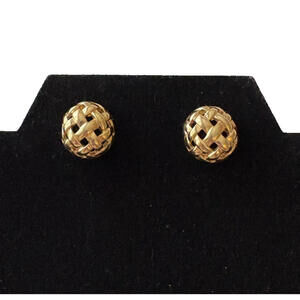 Vintage Signed Givenchy Gold Tone Round Basketweave Pierced Earrings Classic